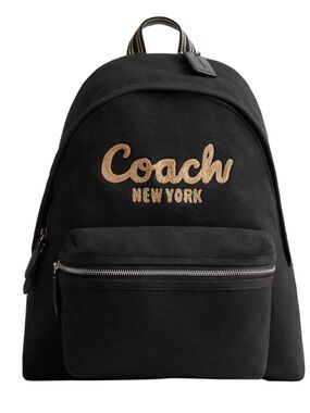 Coach Black Canvas Backpack with Gold Logo